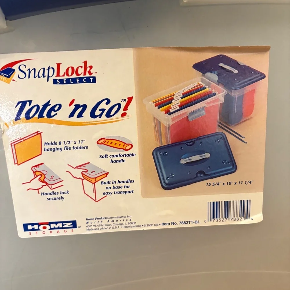 Homz SnapLock Select Tote n Go Hanging File Folder Box Clear Blue 7882TT-BL